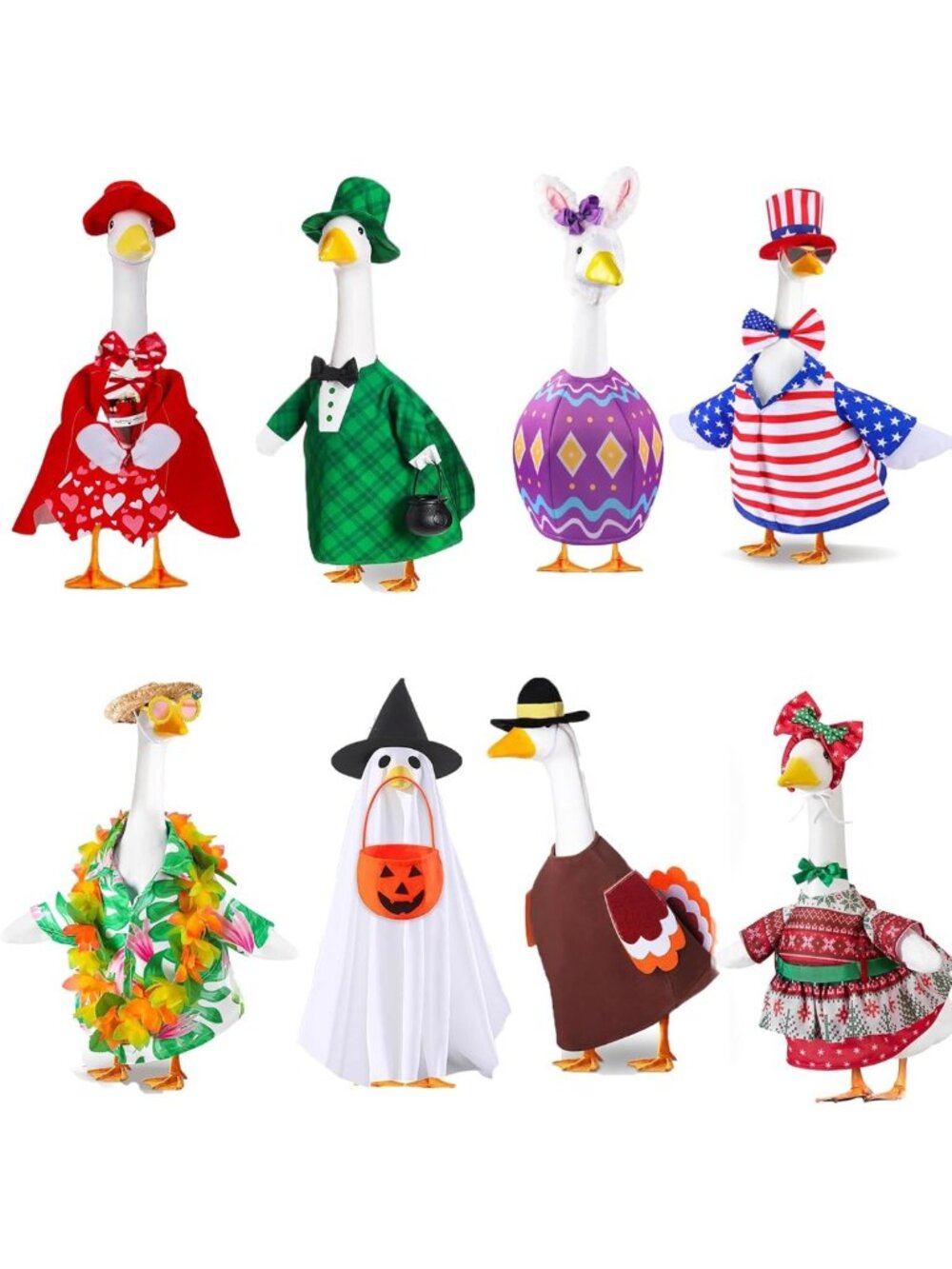 8-Piece Holiday Goose Outfits for 23" Lawn Statue | All Seasons Decor Bundle